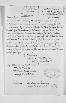 Letter from William's service papers 