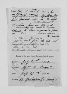 Letter from William's service papers