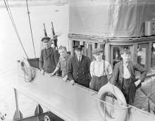 on the Strathmaree taken in September 1943 he is far right. CREDIT: Leo Whisstock